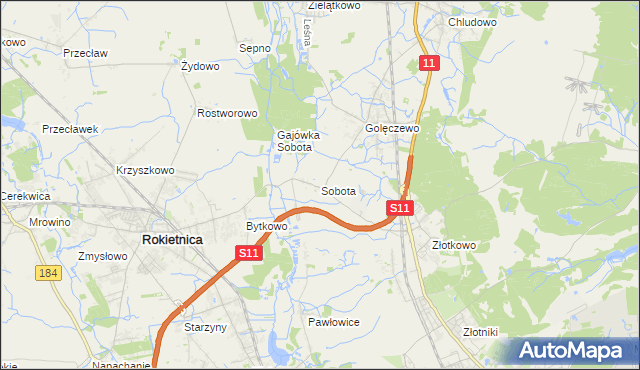 mapa Sobota gmina Rokietnica, Sobota gmina Rokietnica na mapie Targeo