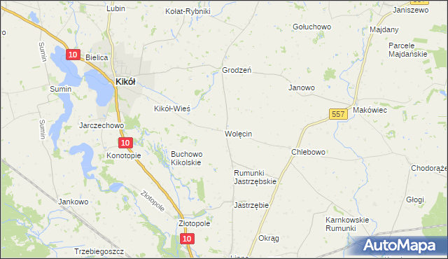 mapa Wolęcin gmina Kikół, Wolęcin gmina Kikół na mapie Targeo