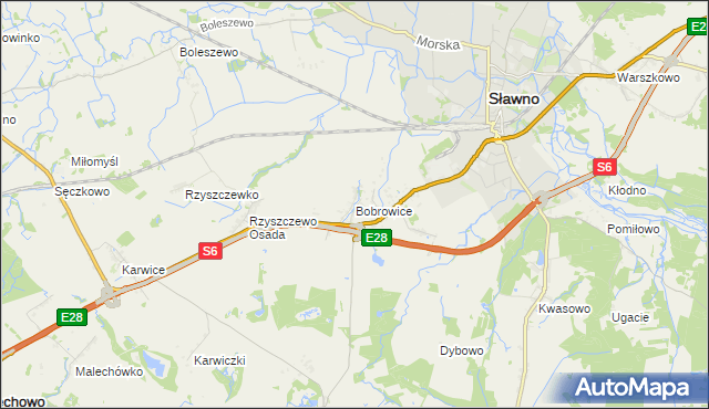 mapa Bobrowice gmina Sławno, Bobrowice gmina Sławno na mapie Targeo