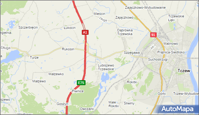 mapa Stanisławie gmina Tczew, Stanisławie gmina Tczew na mapie Targeo