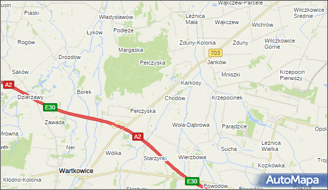 mapa Chodów gmina Wartkowice, Chodów gmina Wartkowice na mapie Targeo