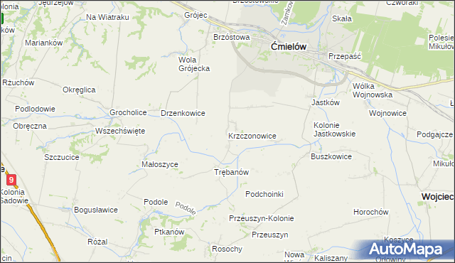 mapa Krzczonowice gmina Ćmielów, Krzczonowice gmina Ćmielów na mapie Targeo