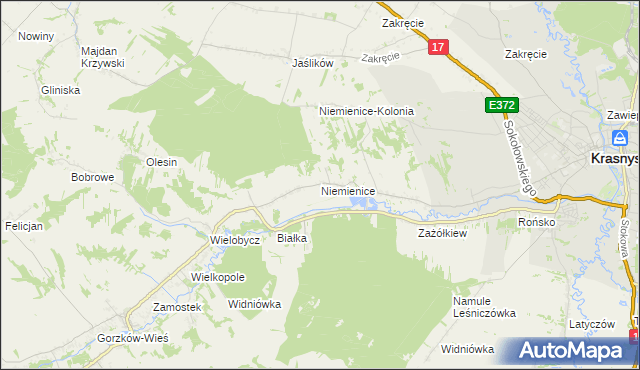 mapa Niemienice gmina Krasnystaw, Niemienice gmina Krasnystaw na mapie Targeo