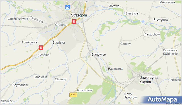 mapa Stanowice gmina Strzegom, Stanowice gmina Strzegom na mapie Targeo