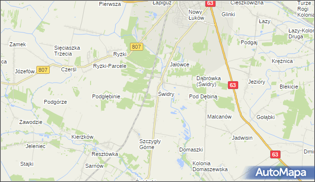 mapa Świdry gmina Łuków, Świdry gmina Łuków na mapie Targeo