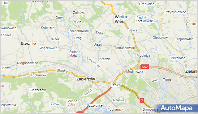 mapa Brzezie gmina Zabierzów, Brzezie gmina Zabierzów na mapie Targeo