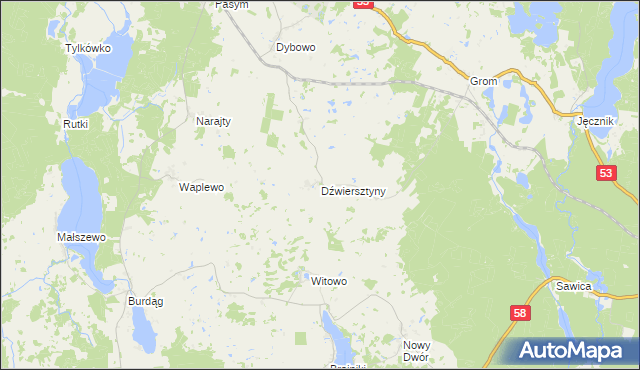 mapa Dźwiersztyny, Dźwiersztyny na mapie Targeo