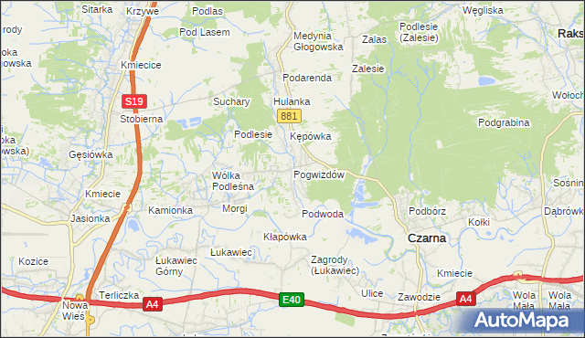 mapa Pogwizdów gmina Czarna, Pogwizdów gmina Czarna na mapie Targeo