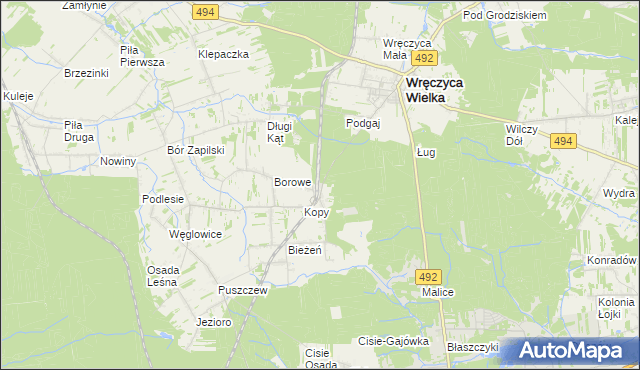 mapa Wręczyca gmina Wręczyca Wielka, Wręczyca gmina Wręczyca Wielka na mapie Targeo