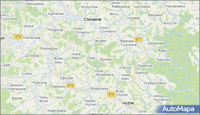 mapa Borówki gmina Chmielnik, Borówki gmina Chmielnik na mapie Targeo