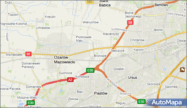 mapa Bronisze gmina Ożarów Mazowiecki, Bronisze gmina Ożarów Mazowiecki na mapie Targeo