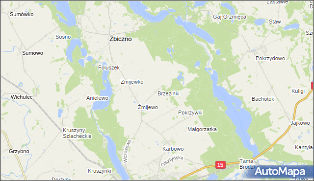 mapa Brzezinki gmina Zbiczno, Brzezinki gmina Zbiczno na mapie Targeo