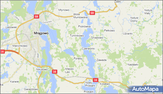 mapa Czerwonki gmina Mrągowo, Czerwonki gmina Mrągowo na mapie Targeo