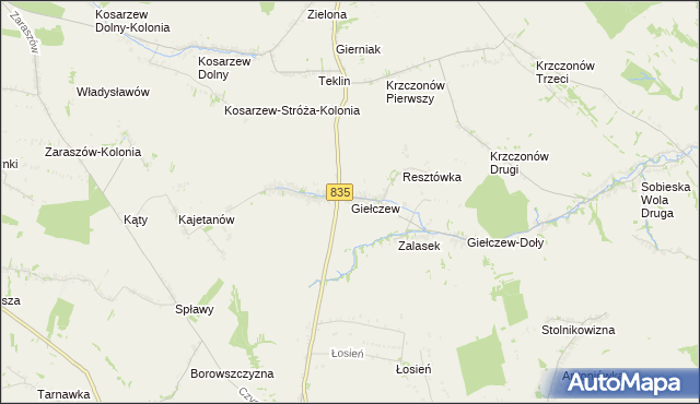 mapa Giełczew gmina Wysokie, Giełczew gmina Wysokie na mapie Targeo