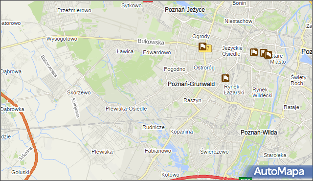mapa Grunwald gmina Poznań, Grunwald gmina Poznań na mapie Targeo