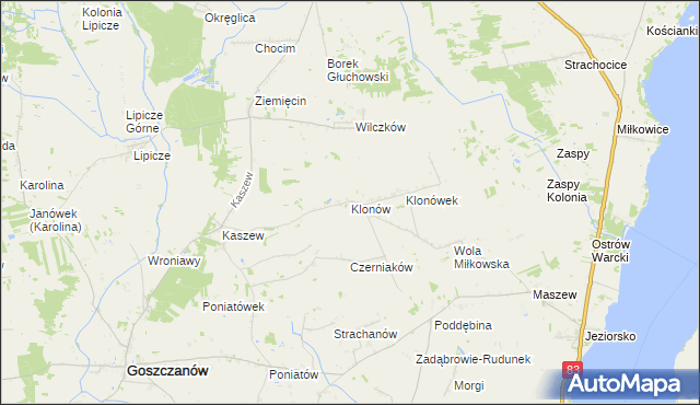 mapa Klonów gmina Goszczanów, Klonów gmina Goszczanów na mapie Targeo