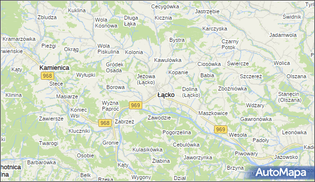 mapa Łącko powiat nowosądecki, Łącko powiat nowosądecki na mapie Targeo