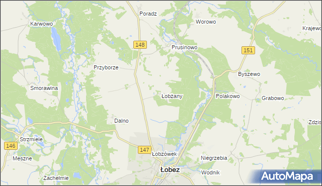 mapa Łobżany, Łobżany na mapie Targeo