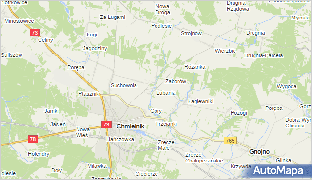 mapa Lubania gmina Chmielnik, Lubania gmina Chmielnik na mapie Targeo