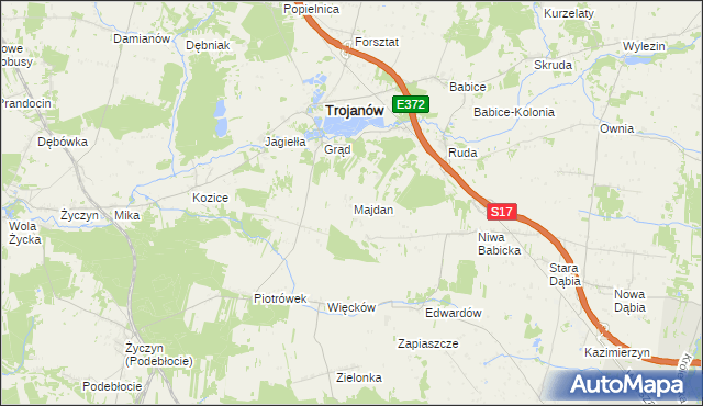 mapa Majdan gmina Trojanów, Majdan gmina Trojanów na mapie Targeo