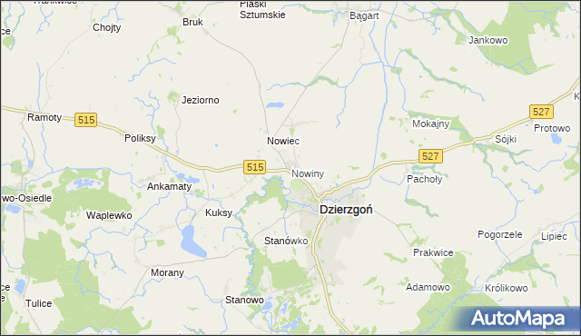 mapa Nowiny gmina Dzierzgoń, Nowiny gmina Dzierzgoń na mapie Targeo