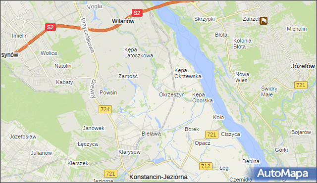 mapa Okrzeszyn gmina Konstancin-Jeziorna, Okrzeszyn gmina Konstancin-Jeziorna na mapie Targeo