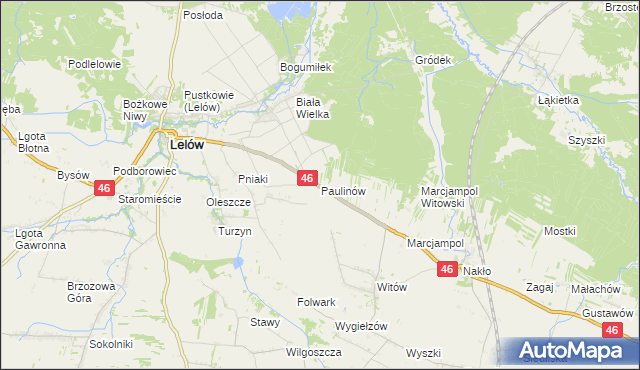 mapa Paulinów gmina Lelów, Paulinów gmina Lelów na mapie Targeo