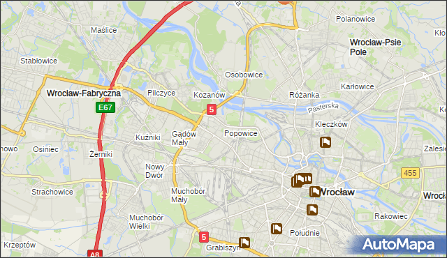 mapa Popowice gmina Wrocław, Popowice gmina Wrocław na mapie Targeo