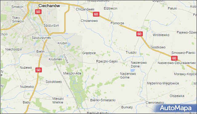 mapa Rzeczki gmina Ciechanów, Rzeczki gmina Ciechanów na mapie Targeo