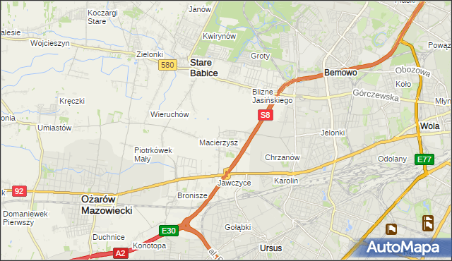 mapa Szeligi gmina Ożarów Mazowiecki, Szeligi gmina Ożarów Mazowiecki na mapie Targeo