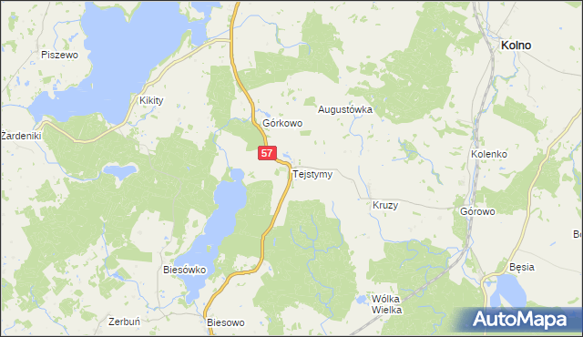 mapa Tejstymy, Tejstymy na mapie Targeo