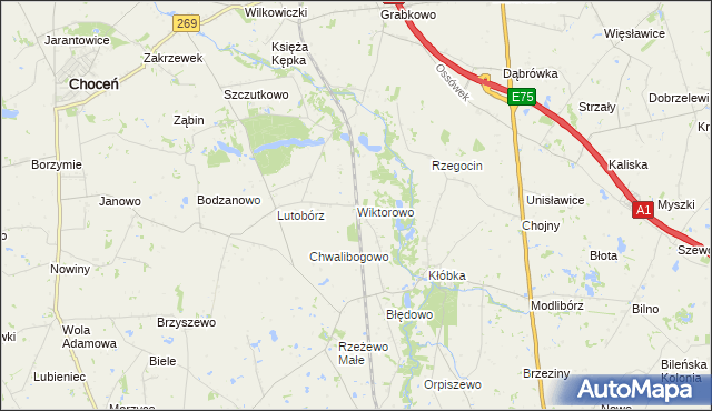 mapa Wiktorowo gmina Lubień Kujawski, Wiktorowo gmina Lubień Kujawski na mapie Targeo