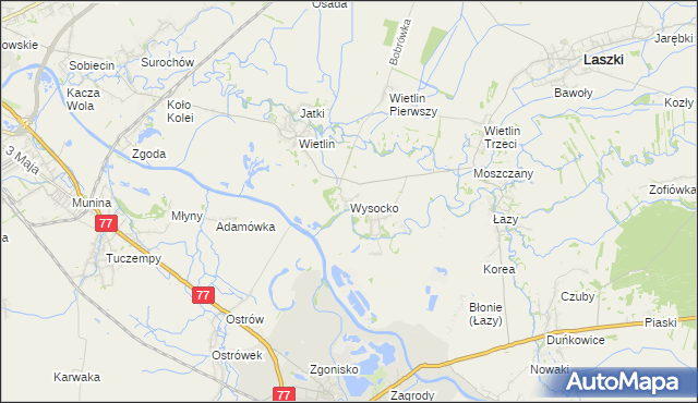 mapa Wysocko gmina Laszki, Wysocko gmina Laszki na mapie Targeo