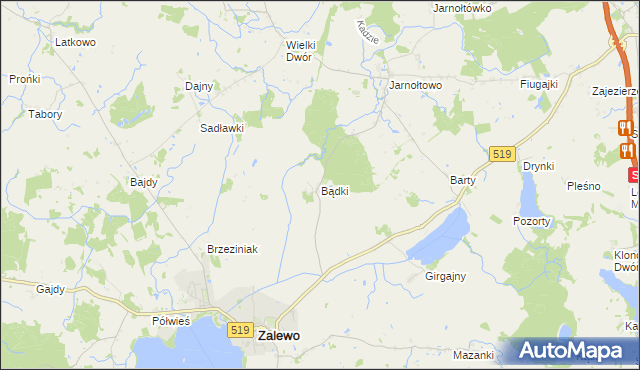 mapa Bądki gmina Zalewo, Bądki gmina Zalewo na mapie Targeo