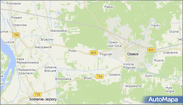 mapa Bagienki gmina Osieck, Bagienki gmina Osieck na mapie Targeo