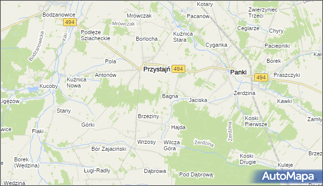 mapa Bagna gmina Przystajń, Bagna gmina Przystajń na mapie Targeo