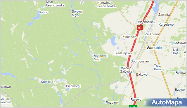 mapa Bąkowski Młyn, Bąkowski Młyn na mapie Targeo