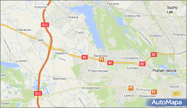 mapa Baranowo gmina Tarnowo Podgórne, Baranowo gmina Tarnowo Podgórne na mapie Targeo