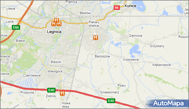 mapa Bartoszów gmina Legnickie Pole, Bartoszów gmina Legnickie Pole na mapie Targeo