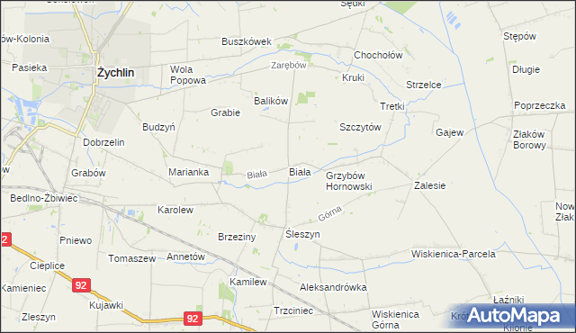 mapa Biała gmina Żychlin, Biała gmina Żychlin na mapie Targeo