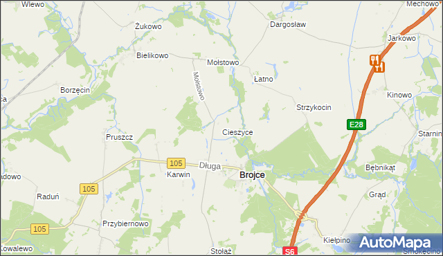 mapa Cieszyce gmina Brojce, Cieszyce gmina Brojce na mapie Targeo