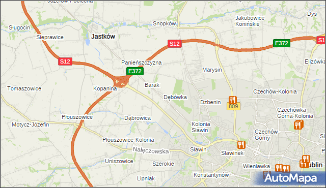 mapa Dębówka gmina Jastków, Dębówka gmina Jastków na mapie Targeo