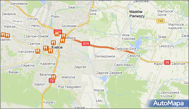 mapa Domaszowice gmina Masłów, Domaszowice gmina Masłów na mapie Targeo