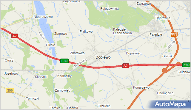 mapa Dopiewo, Dopiewo na mapie Targeo