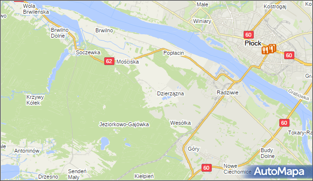 mapa Dzierzązna gmina Nowy Duninów, Dzierzązna gmina Nowy Duninów na mapie Targeo