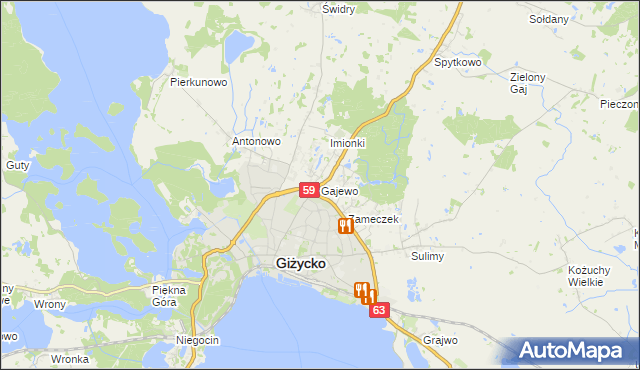 mapa Gajewo gmina Giżycko, Gajewo gmina Giżycko na mapie Targeo