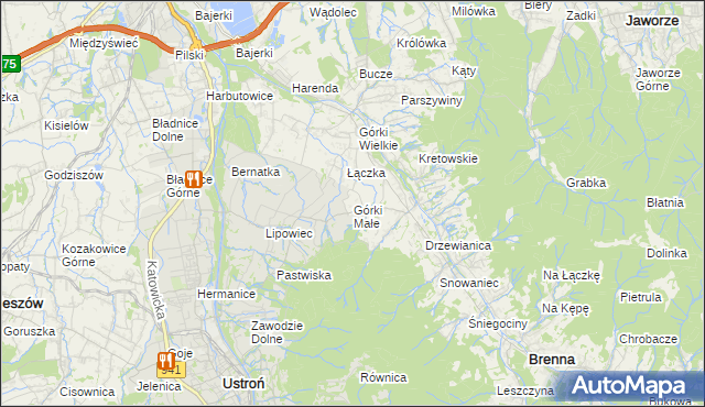 mapa Górki Małe gmina Brenna, Górki Małe gmina Brenna na mapie Targeo