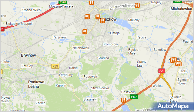 mapa Granica gmina Michałowice, Granica gmina Michałowice na mapie Targeo