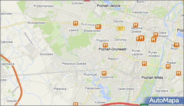 mapa Grunwald gmina Poznań, Grunwald gmina Poznań na mapie Targeo