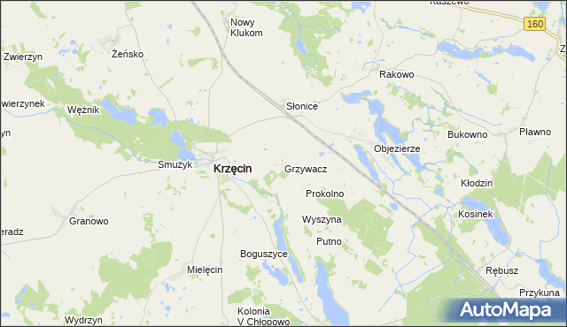 mapa Grzywacz gmina Krzęcin, Grzywacz gmina Krzęcin na mapie Targeo